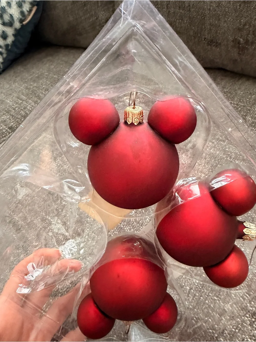 DISNEY Red Cluster Glass Holiday Ornaments - Set of 3